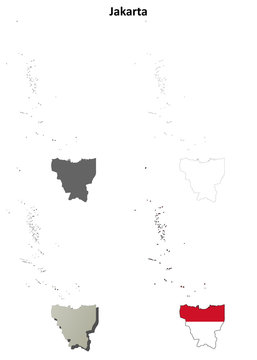 Jakarta blank outline map set