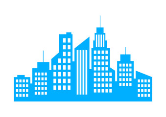 Blue city icon on white background