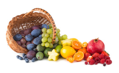 basket with ripe fesh fruits as a rainbow