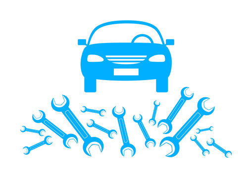 Blue Car Icon On White Background