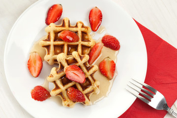 Belgian waffles with honey