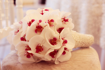Fototapeta na wymiar Beautiful orchid wedding bouquet decoration arrangement flower