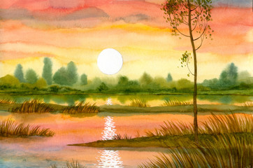 Obraz premium A quiet sunset over the river