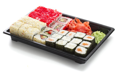 Set of sushi in black plastic box