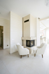 Fototapeta na wymiar Modern fireplace in living room