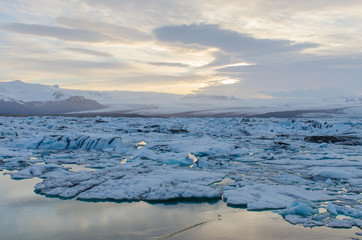 Jokulsarlon ice lagoon at sunset
