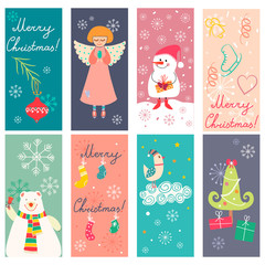 Vintage Christmas banners with funny characters and elements.