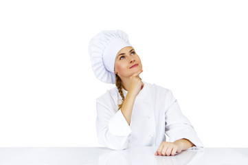Chef woman. Isolated over white background