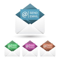 Email vector icon with envelope and shadow on a white background