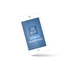 White smart phone with mobile shopping icon