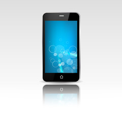 Black smart phone or mobile phone isolated with blue background