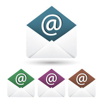 Email vector icon with envelope and shadow on a white background