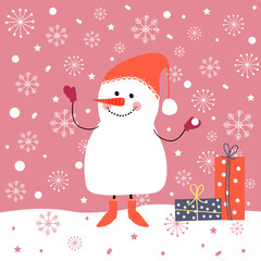 Winter vector illustration with snowman.