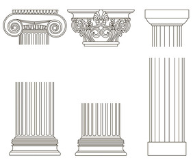 Set of old-style greece pillar column parts