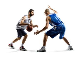 Fototapeta na wymiar Two basketball players in action