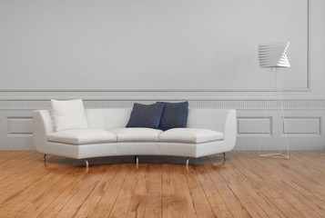 Elegant White Sofa and Lamp Shade on Empty Room