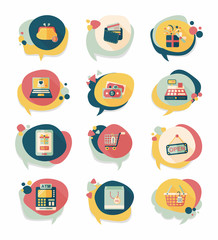shopping speech bubble flat design background set, eps10