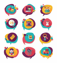 shopping speech bubble flat design background set, eps10