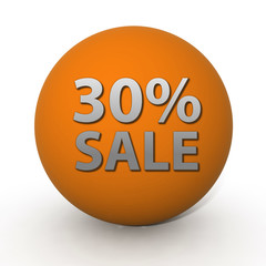 Sale thirty percent circular icon on white background