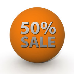 Sale fifty percent circular icon on white background