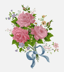 Pink roses bouquet. Vector illustration.
