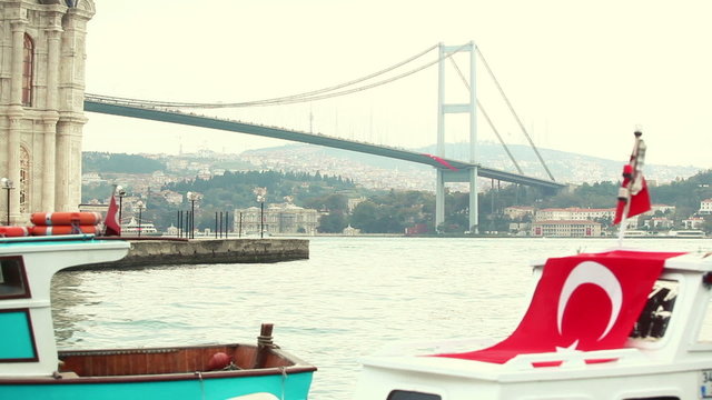 Little Boats with Turkish Flag in Istanbul