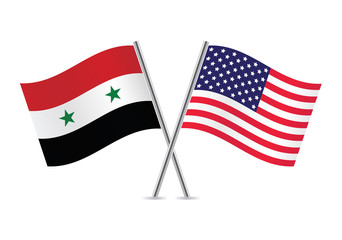Fototapeta premium American and Syrian flags. Vector illustration.