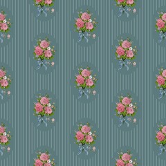 wallpaper vintage rose pattern on navy background