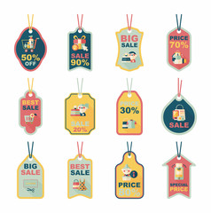 shopping tag banner flat design background set, eps10