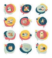 shopping speech bubble flat design background set, eps10