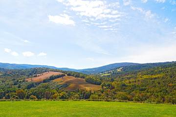 Green meadows and hills of countryside in Virginia.