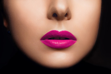 Fashion Pink Sexy Lips and Closeup. Make up concept. Kiss