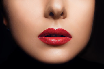 Fashion Red Sexy Lips and Closeup. Make up concept. Kiss