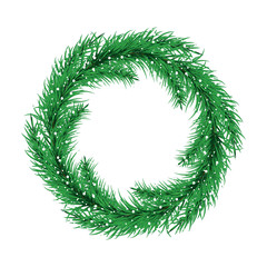 Green christmas tree wreath. Spruce branches Vector.