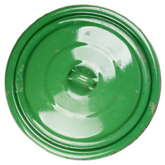 Old grungy green cooking pot lid