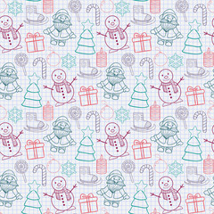 Fototapeta na wymiar Vector seamless Happy New Year and Merry Christmas pattern