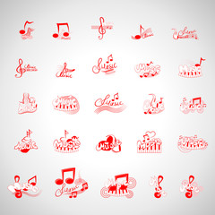 Music logo set, vector illustration. Collection of music logo isolated on background