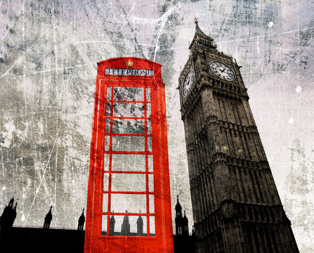 Old London Composing Telefonzelle und Big Ben © by-studio