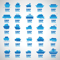 Ship Icons Set - Isolated On Gray Background