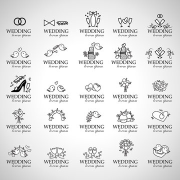 Wedding Icons Set - Isolated On Gray Background