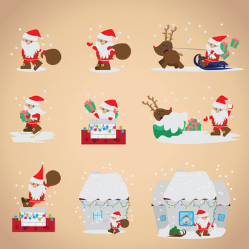 Santa Claus Set - Isolated On Pink Background