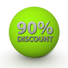 Discount ninety percent circular icon on white background