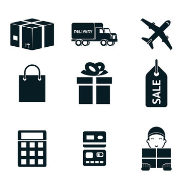 Shopping and shipping isolated icons set