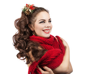 Fototapeta premium beautiful young girl with knitted scarf
