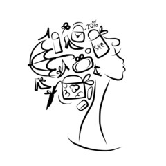 Female head sketch, shopping concept for your design