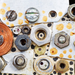 abstract background from bolts, screws, nuts