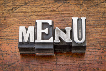 menu word in metal type