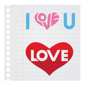 I Love You Text on Notebook Paper Stock Illustration