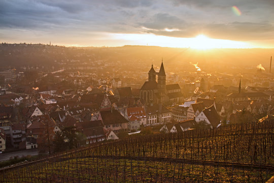 Stadt Esslingen im Sonnenuntergang