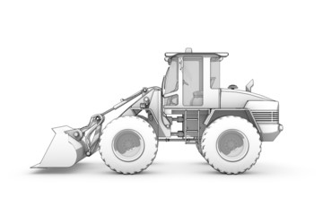 Naklejka premium Drawing: black-and-white sketch of excavator